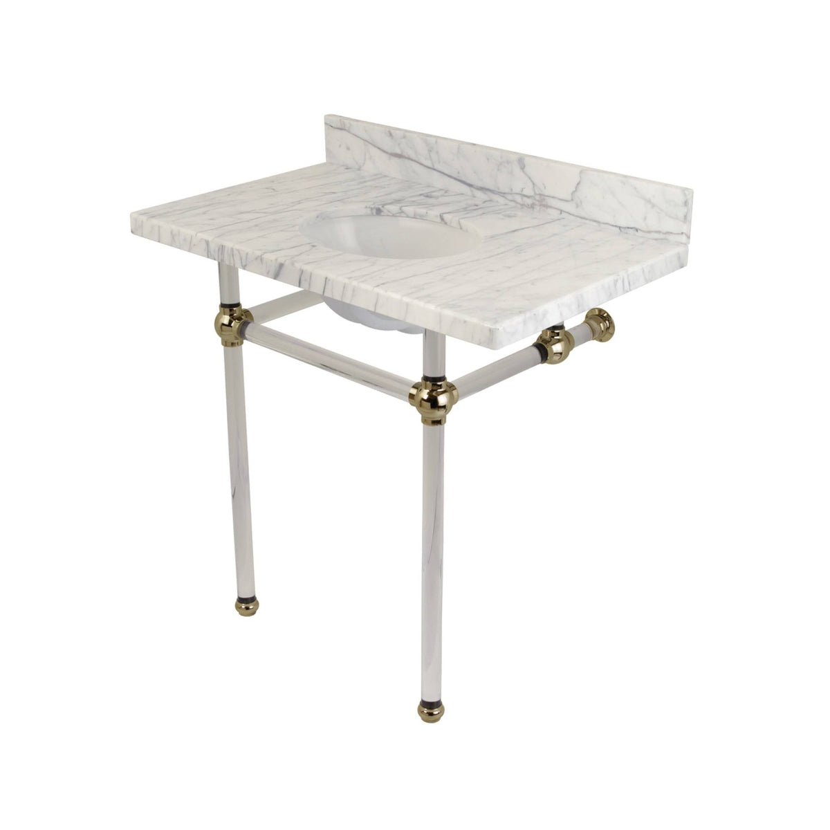 36x22 Carrara Marble Bathroom Console Vanity with Acrylic Pedestal N8684