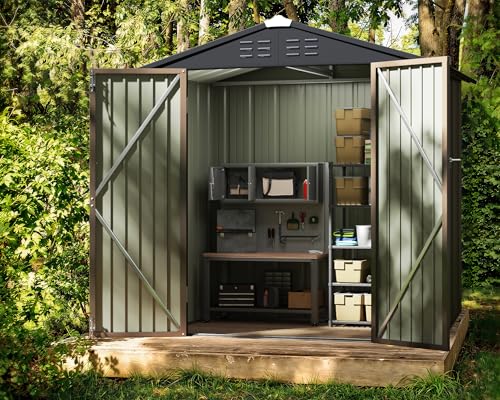 Brown 6 x 8 ft. Metal Outdoor Storage Shed V908