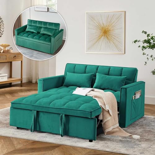 Black Velvet Convertible Sofa Bed with 2 Pillows V12107