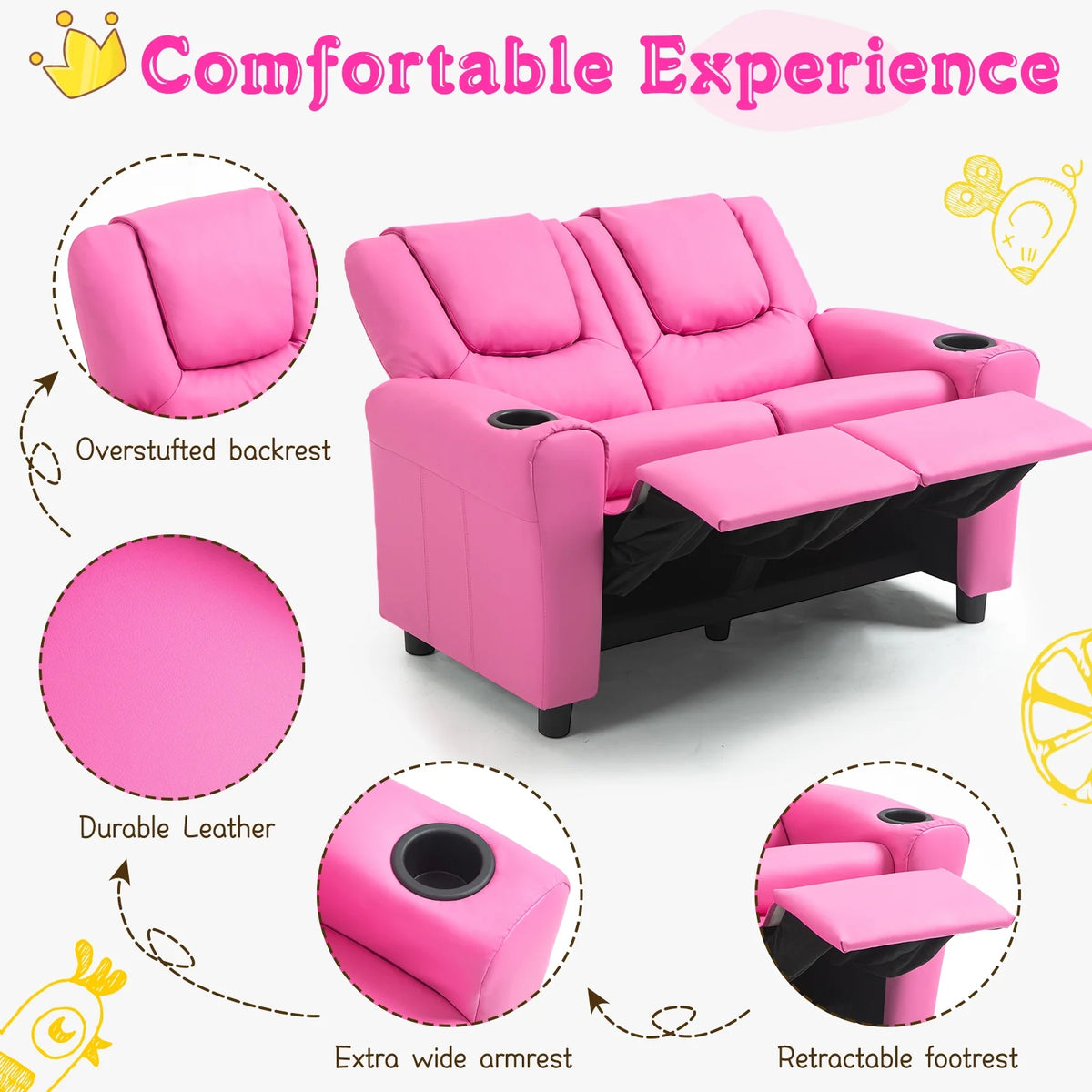 Pink PU Leather Kids Recliner Chair E9202