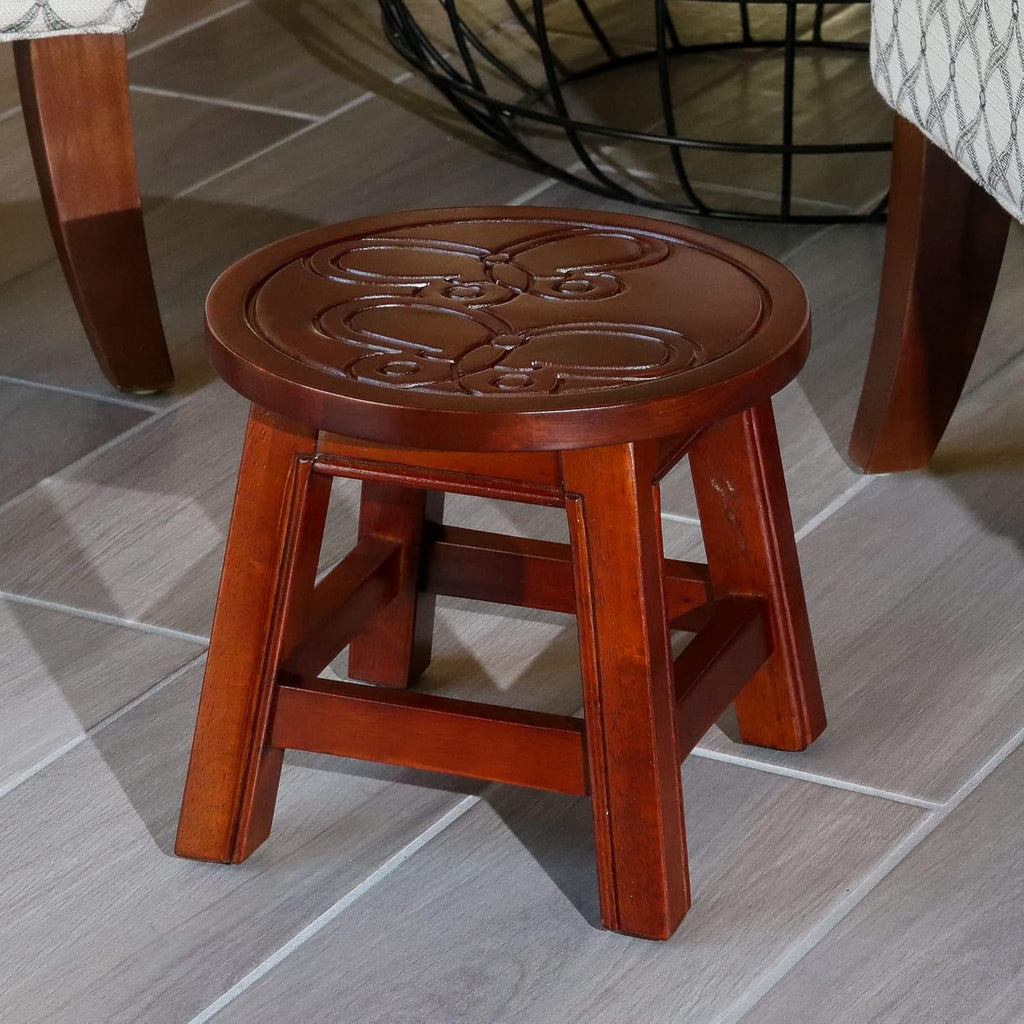 Antique White Carved Wooden Step Stool B402