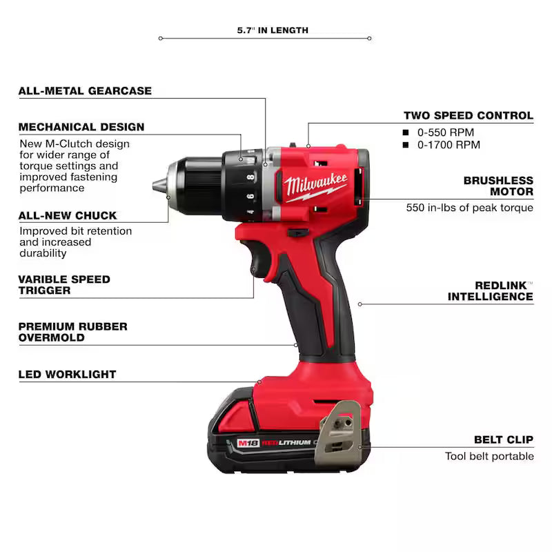 18V Brushless Cordless 1/2 in. Compact Drill/Driver with 2.0 Ah Battery S6601