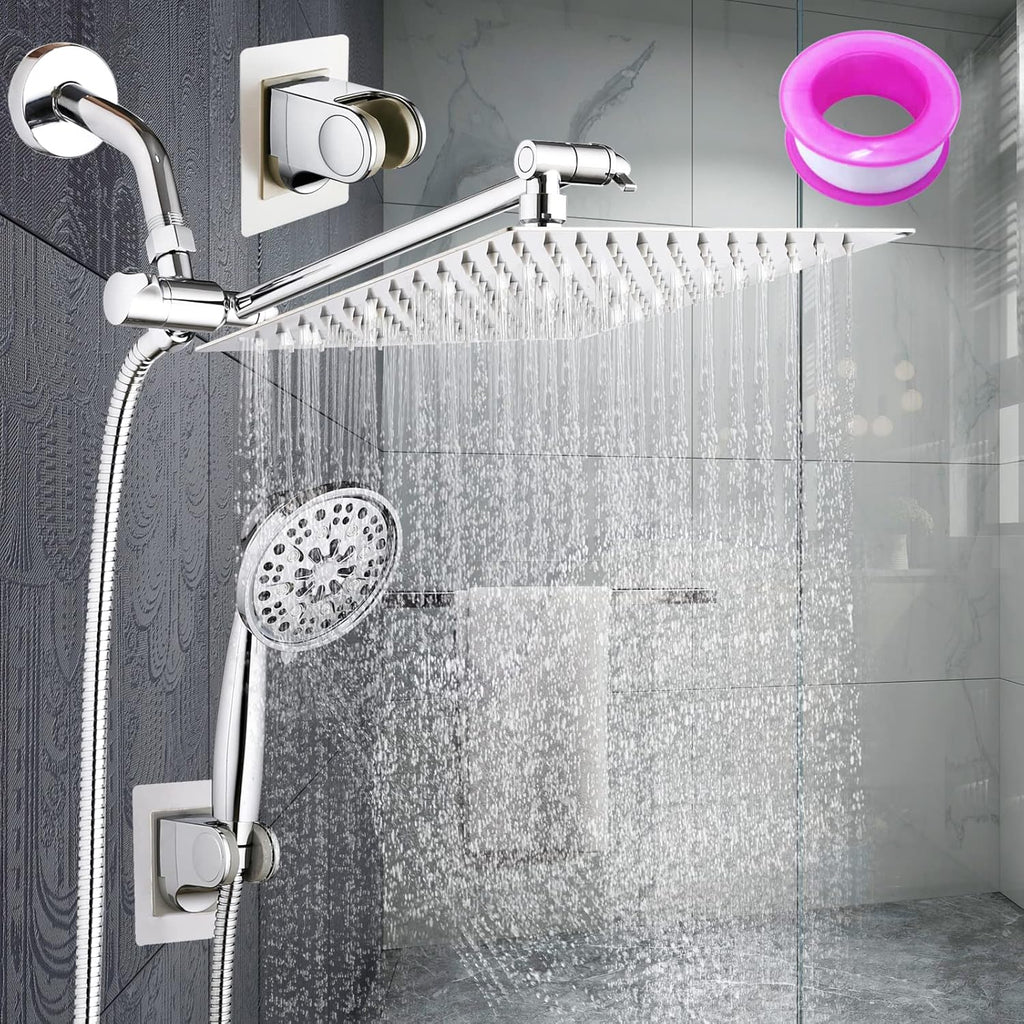 Square Shower Head with Handheld Combo, 11" Adjustable Extension Arm, 8" Rain Shower Head, 60" Hose, Wall Mount, Pack of 2 C14862
