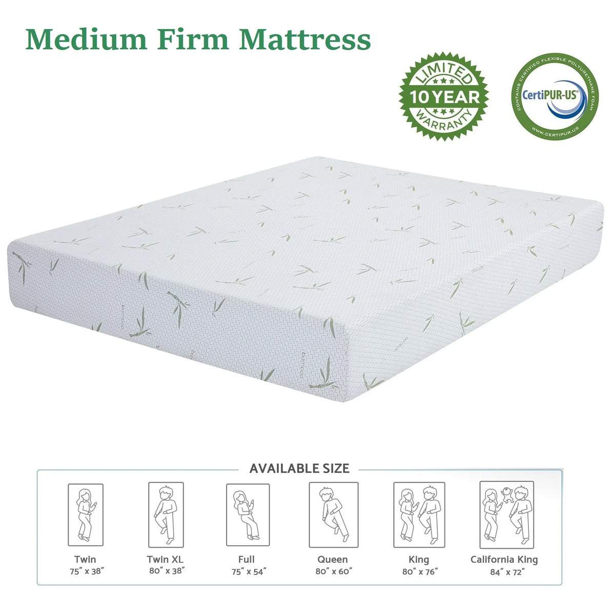 Queen Medium Gel Memory Foam Mattress with Bamboo Knit Cover J348911