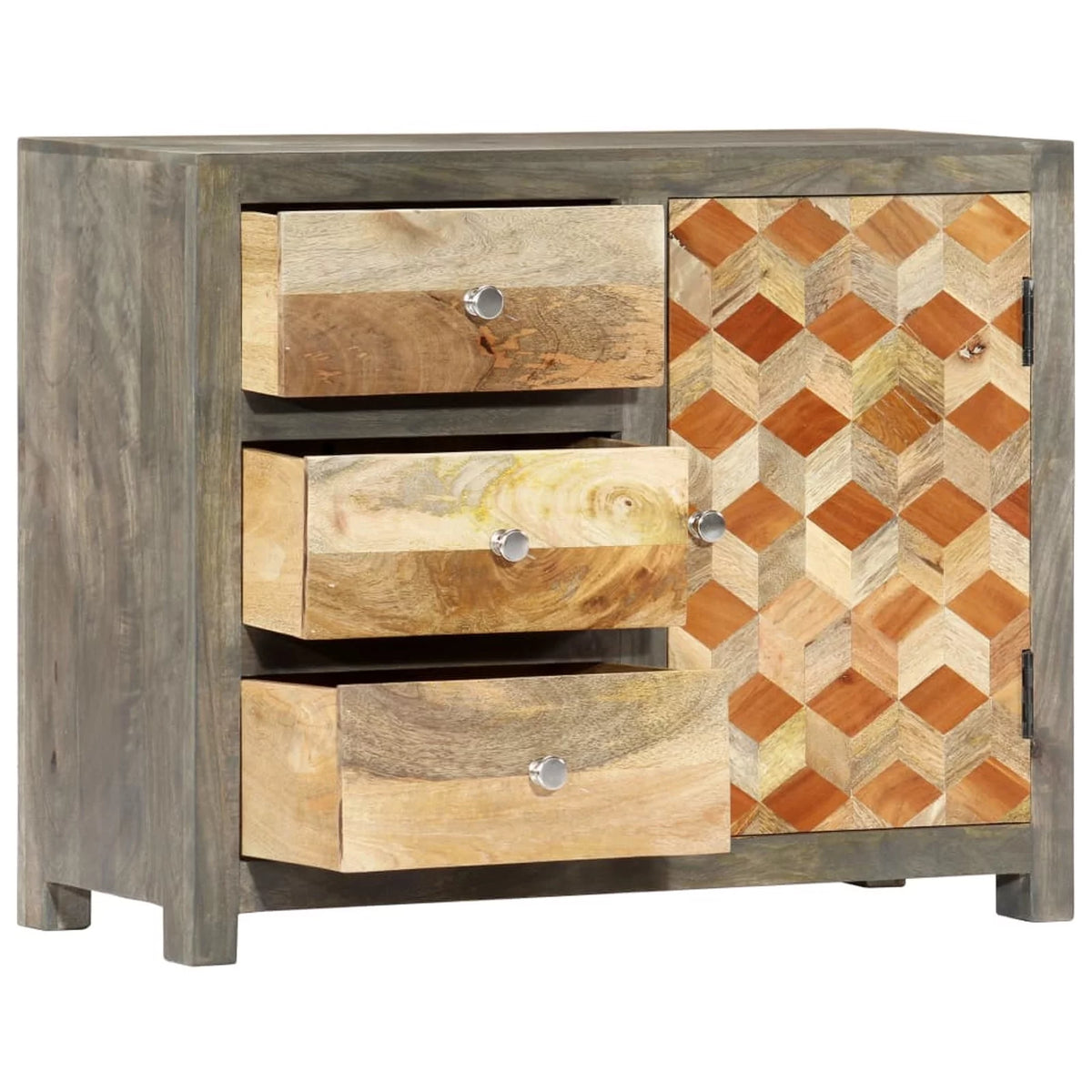 Mango Wood Side Cabinet with Door and 3 Storage Drawers D2508