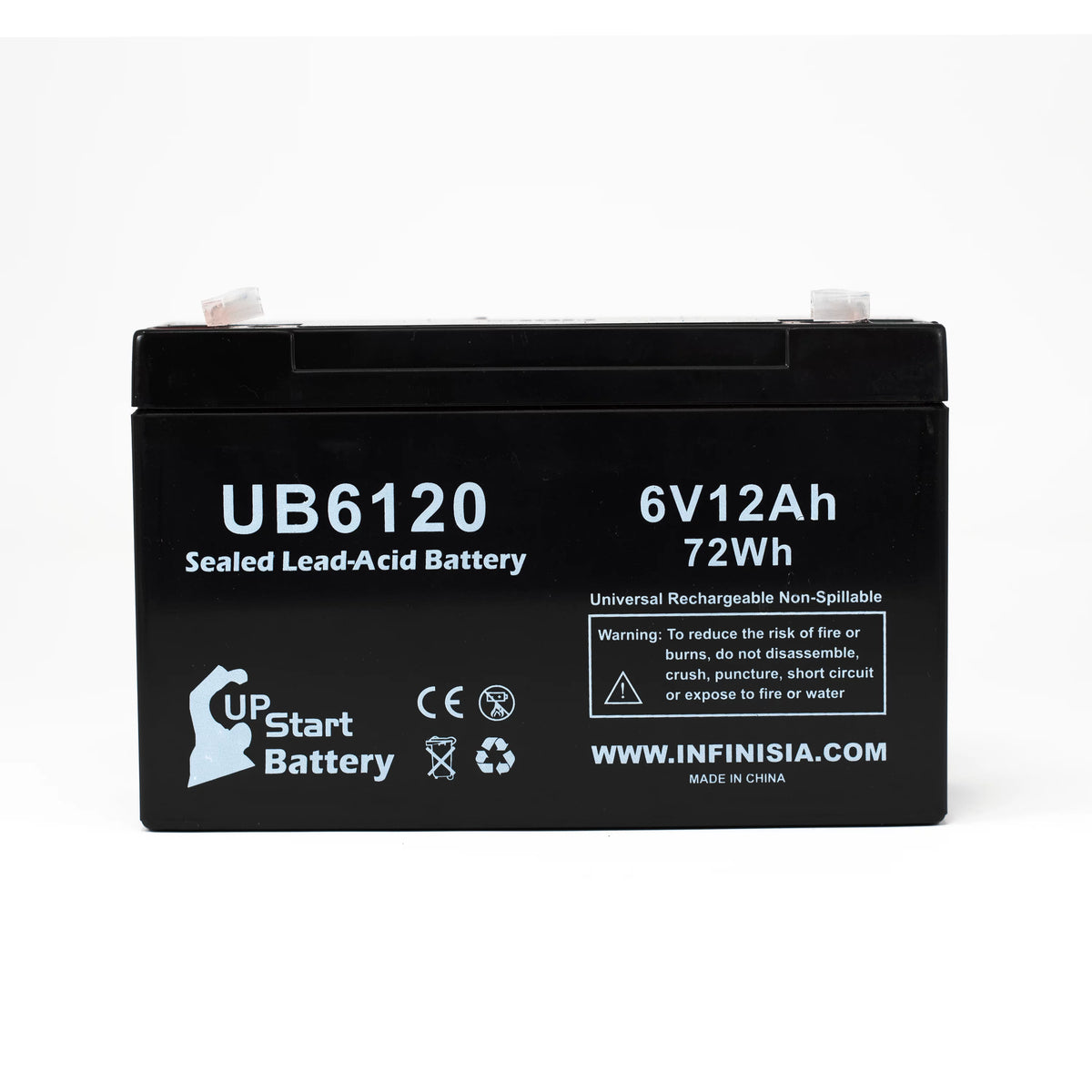 6V 12Ah Sealed Lead Acid Battery with F1 to F2 Terminal Adapters V328