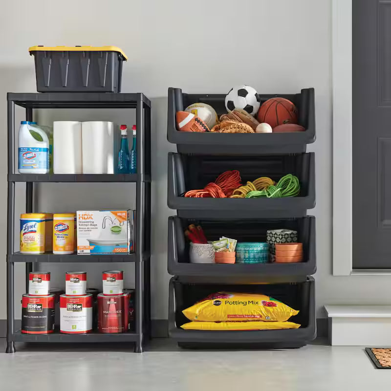 4-Tier Grey Plastic Storage Shelving Unit V814333