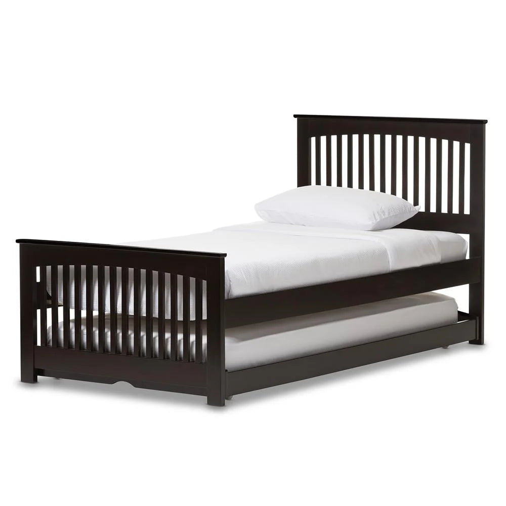 Twin Dark Brown Solid Wood Platform Bed with Trundle O376156