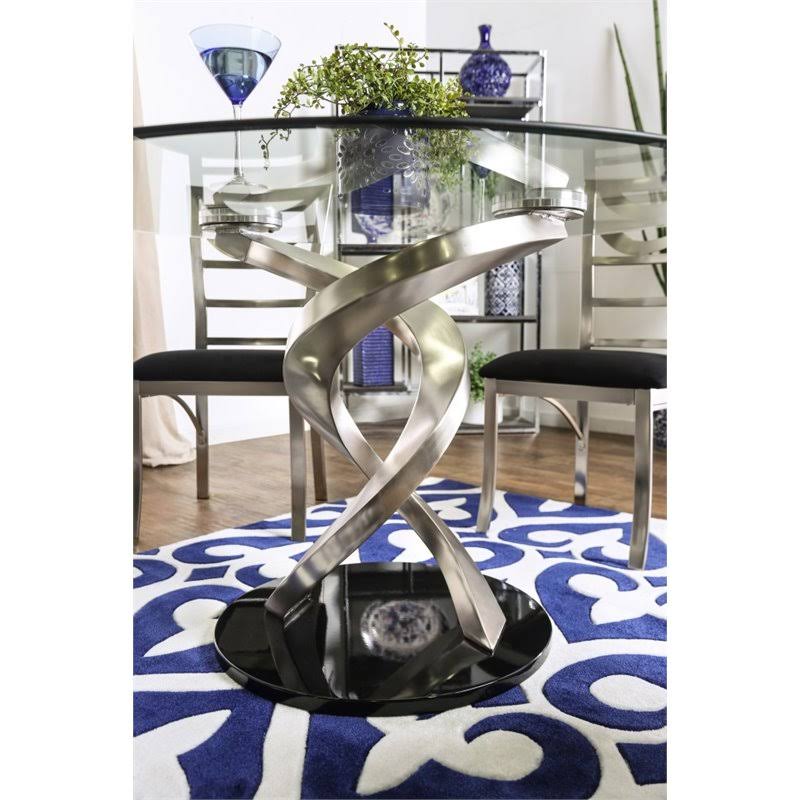 Round Clear Glass Top Dining Table in Silver G880093