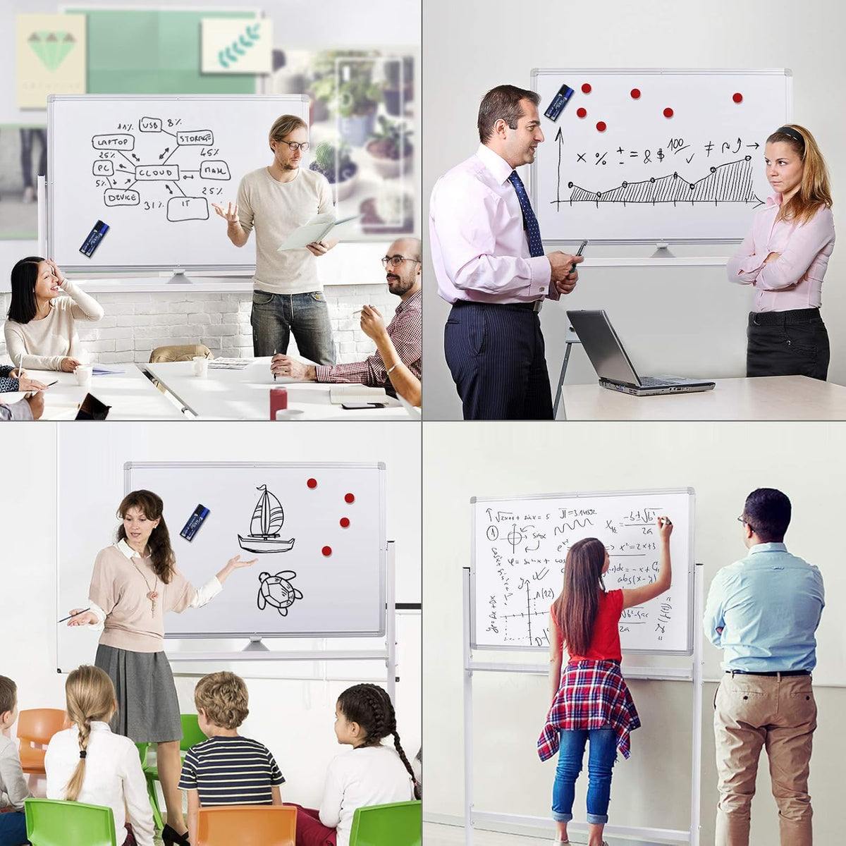 36x48 Double Sided Magnetic Dry Erase Board on Wheels with Stand D3701