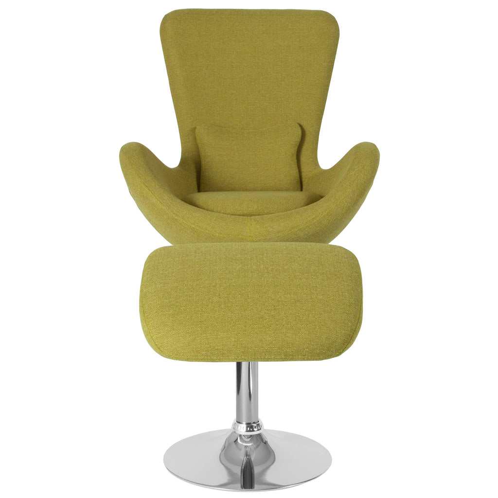 Green Fabric Side Reception Chair with Ottoman Q368175