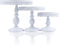 Set of 3 Antique Round Metal Cake Stands 12, 10, 8 Inch White O7417
