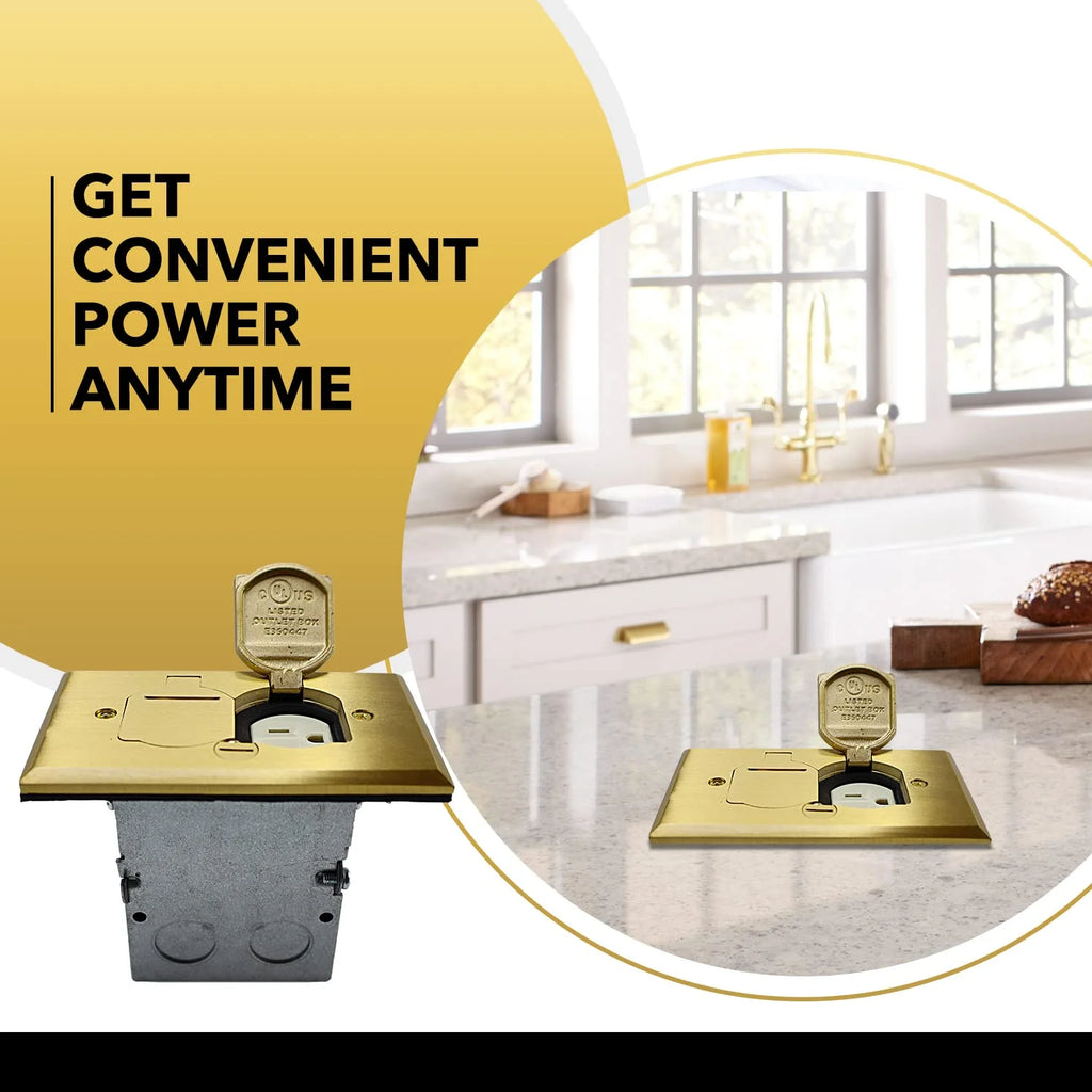 20A Tamper Resistant Recessed Floor Outlet with Flip Lid and Brass Cover K161770
