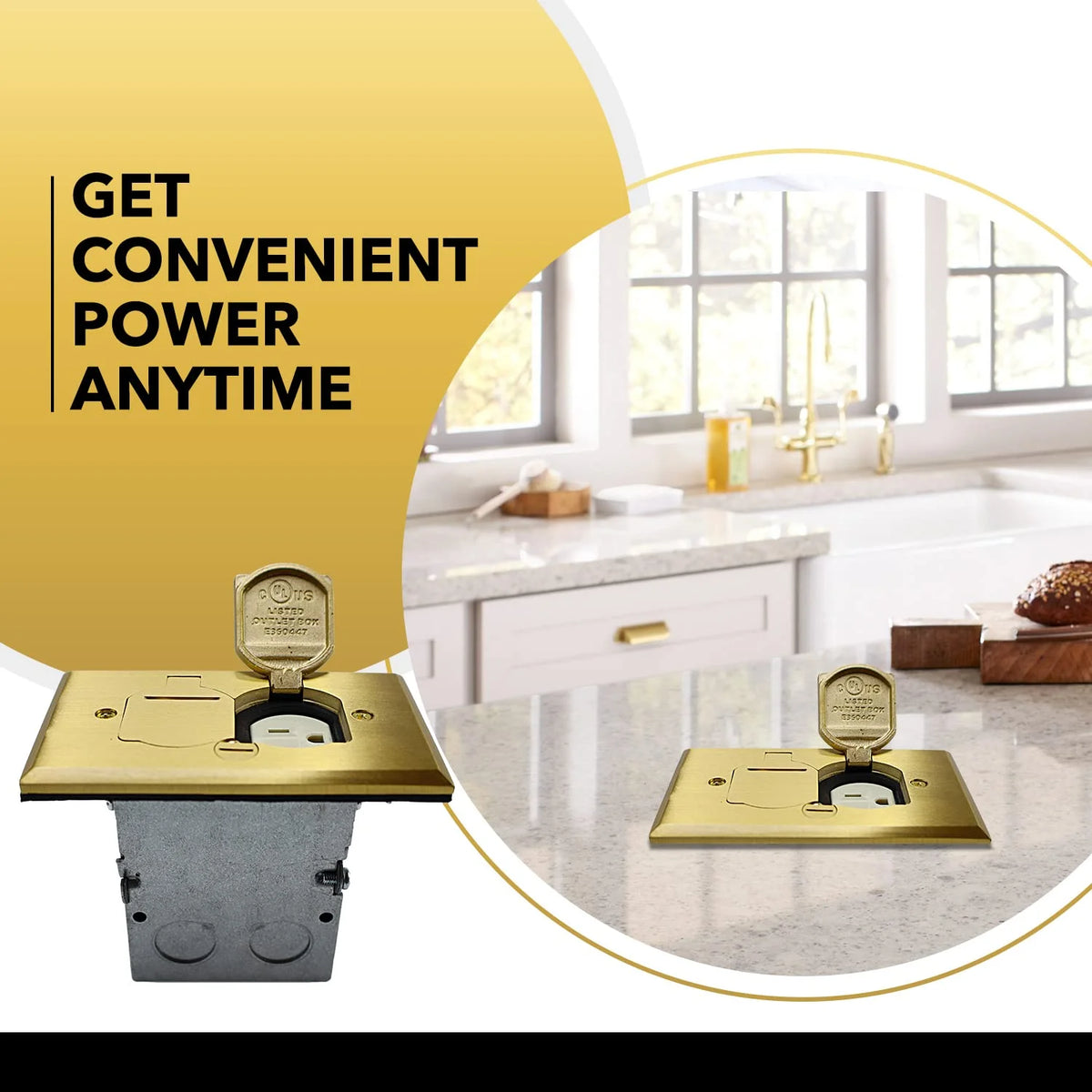 20A Tamper Resistant Recessed Floor Outlet with Flip Lid and Brass Cover K161770