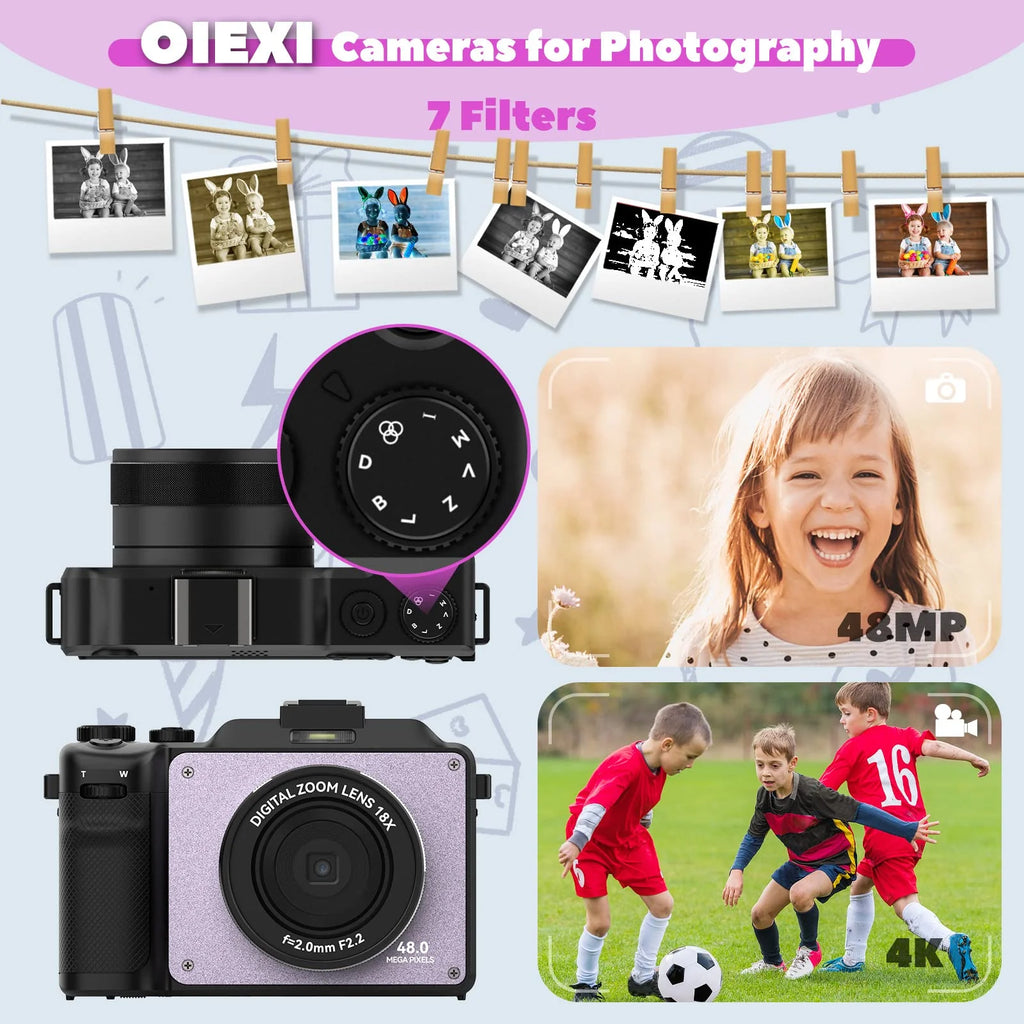 48MP 4K Digital Camera with Dual Cameras and 32GB Micro Card J44744