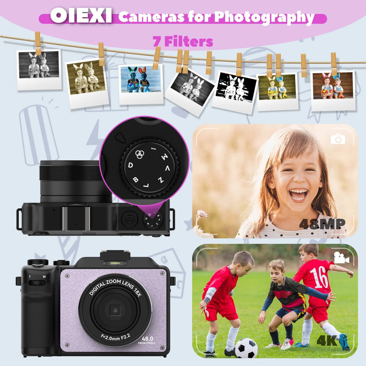 48MP 4K Digital Camera with Dual Cameras and 32GB Micro Card J44744