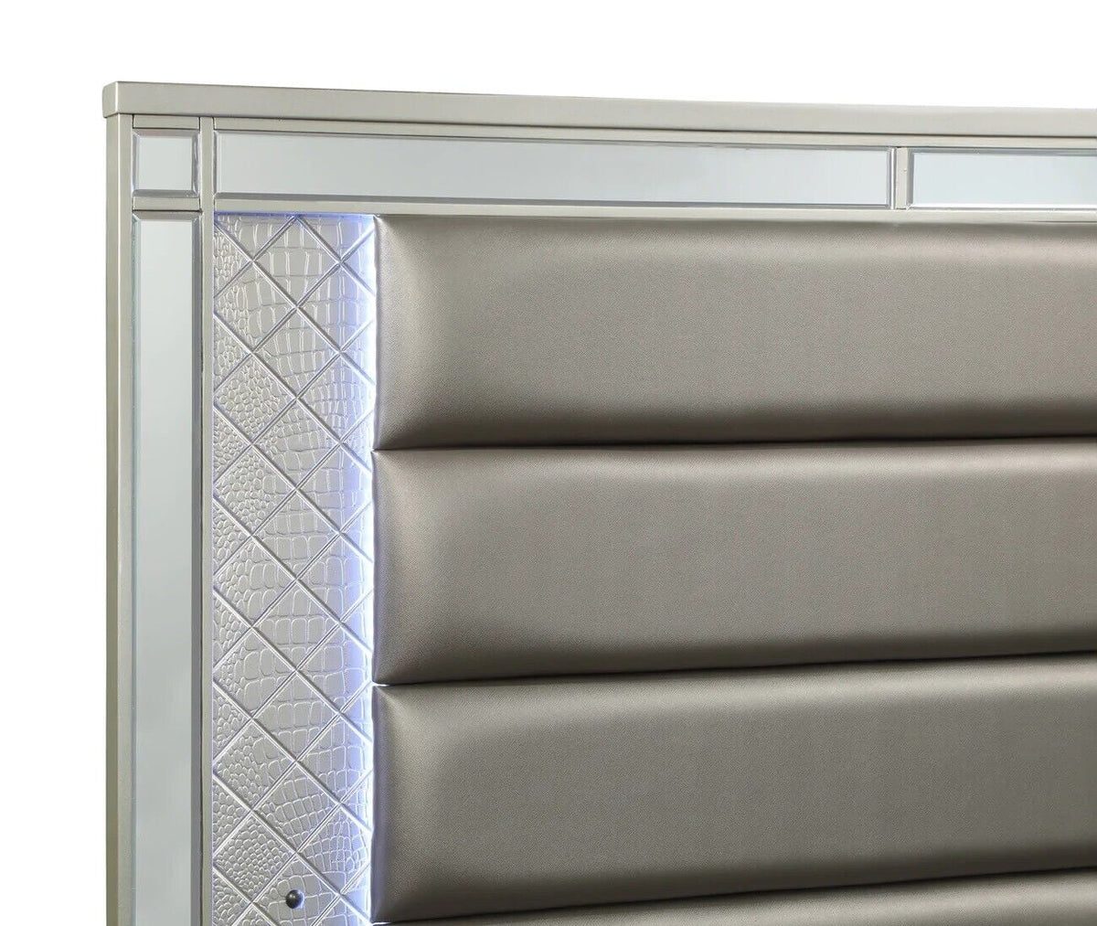 6pc Queen Size Upholstery LED Bed Dresser Mirror Nightstand Chest Wooden Bedroom Furniture Set M6734