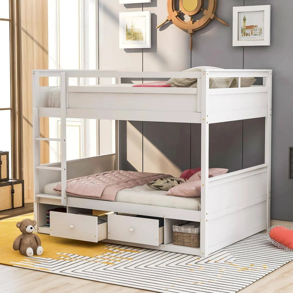 White Full Over Full Bunk Bed with Drawers and Storage F45392