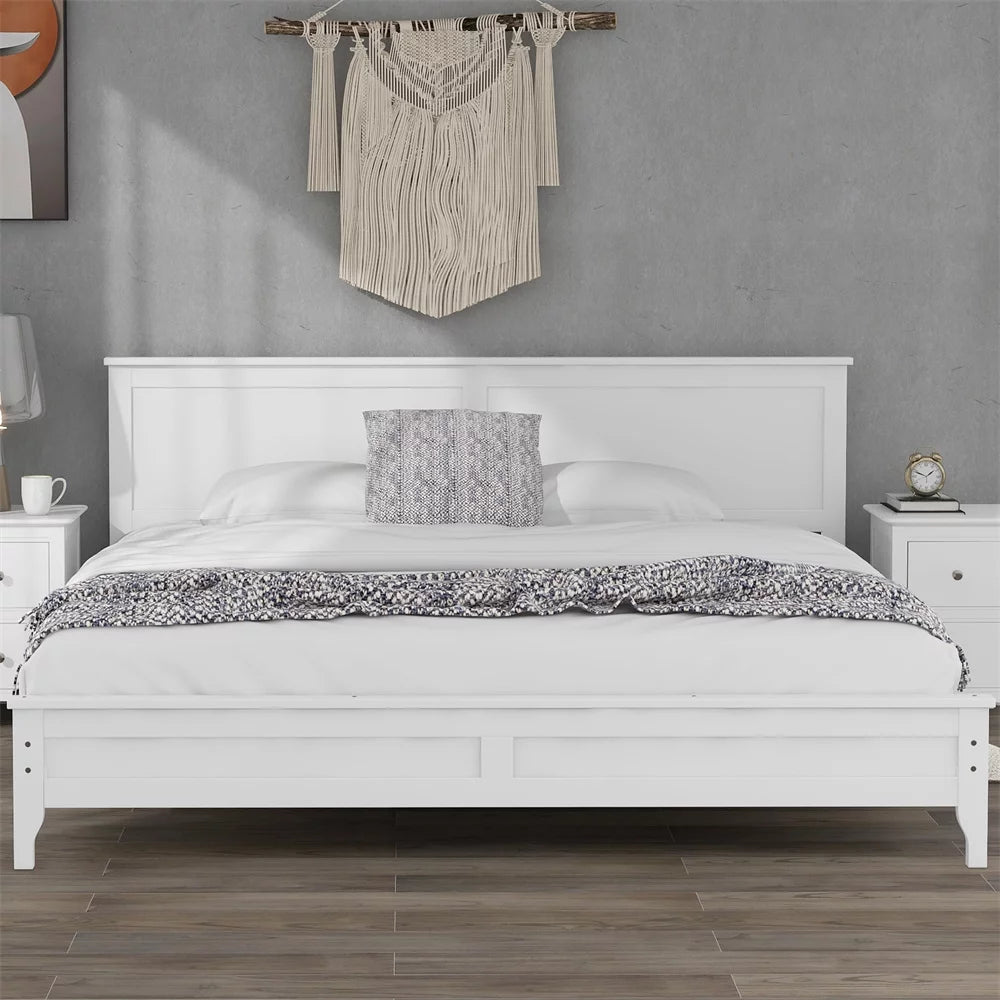 White King Size Solid Wood Platform Bed with Headboard M286