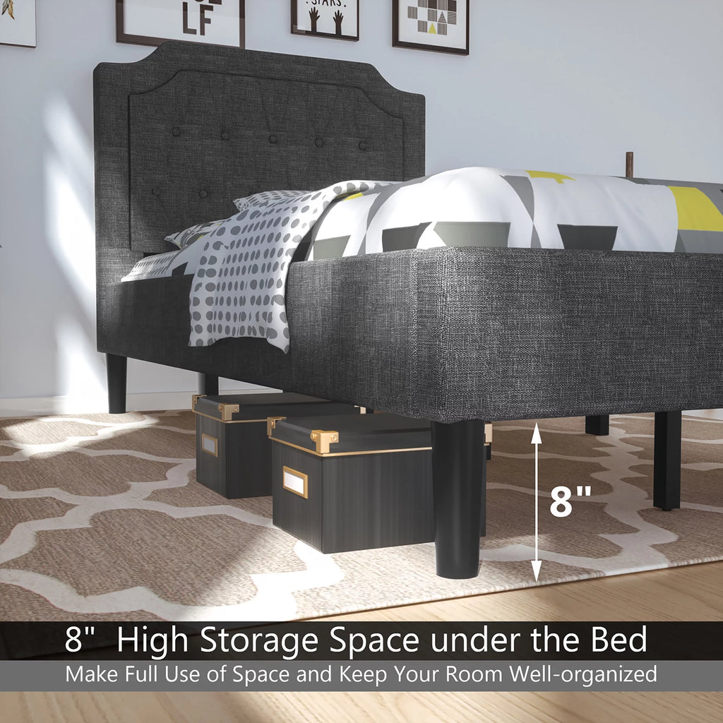 Twin Upholstered Platform Bed Frame with Linen Headboard, Grey K867935