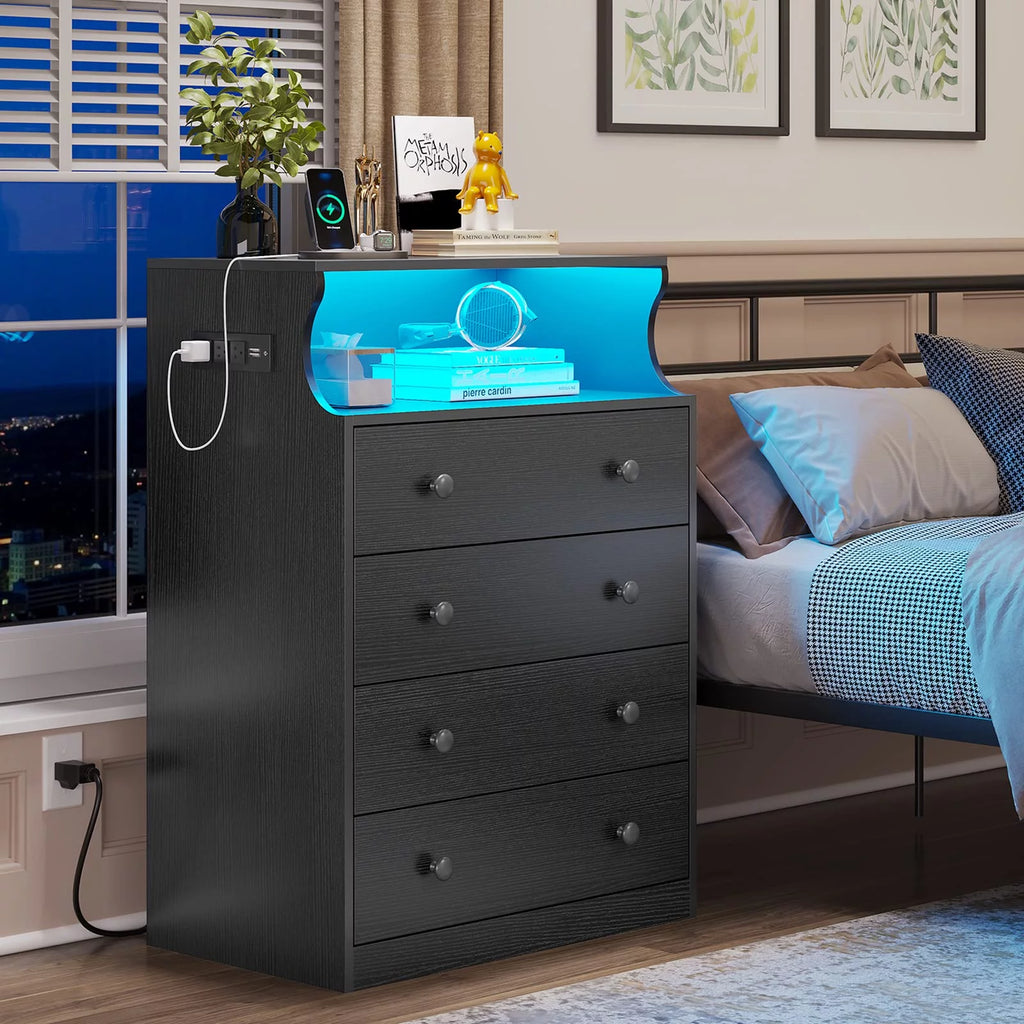 Black 4 Drawer Dresser with Charging Station V11596