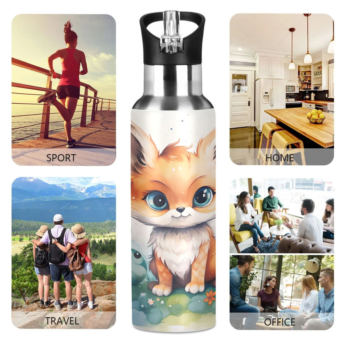 Stainless Steel Insulated Thermos Vacuum Flask Water Bottle with Straw Lid U3043