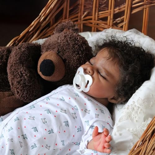 Black 20-Inch Sleeping Newborn Baby Dolls with Weighted Cloth Body and Curly Hair F79115