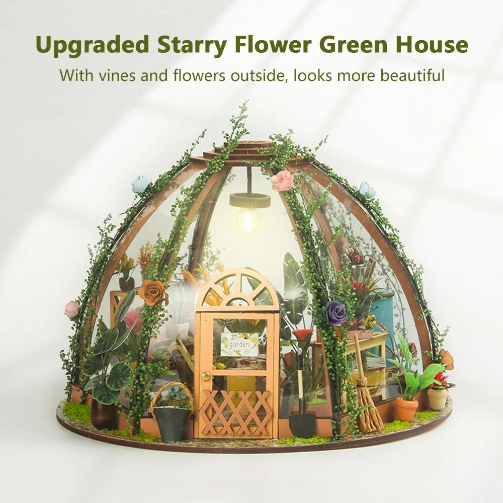 DIY Miniature Dollhouse Kit Wooden Flower Green House E62691