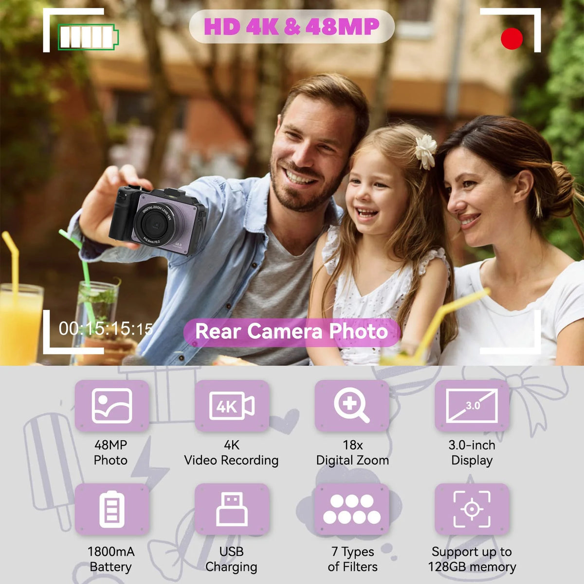 48MP 4K Digital Camera with Dual Cameras and 32GB Micro Card J44744