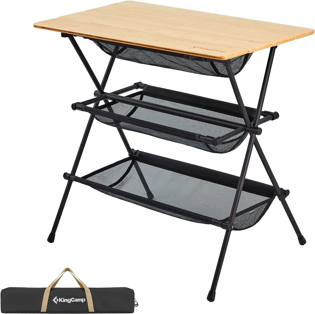 Bamboo Folding Camping Table with Adjustable Height Aluminum Legs O1281