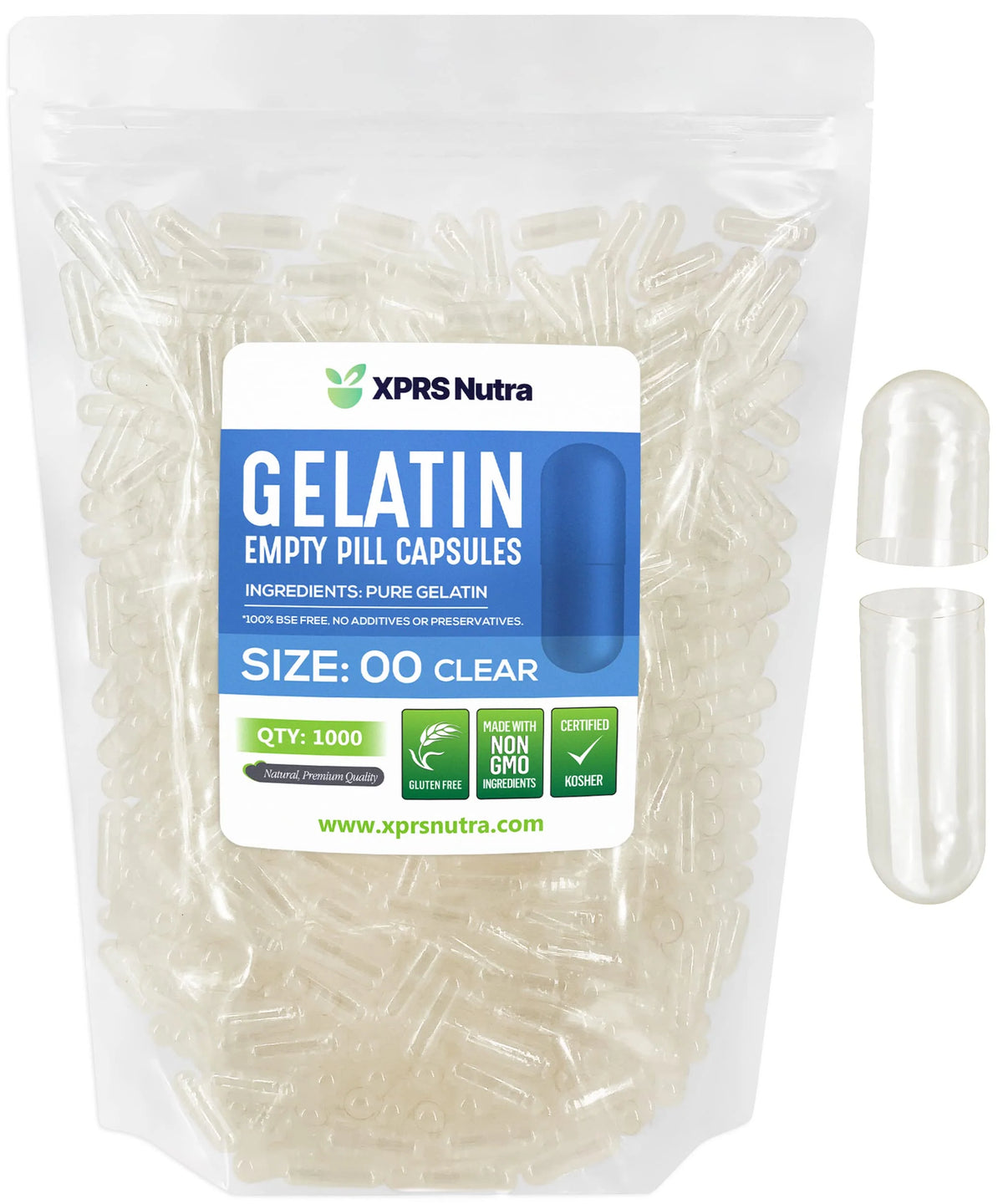 Size 00 Clear Empty Gelatin Capsules 1000 Count I16896