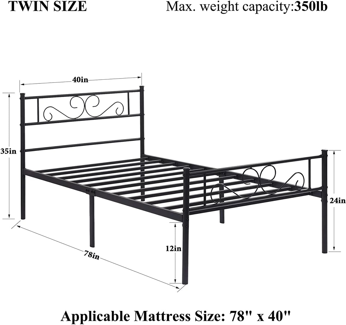 Twin Metal Platform Bed Frame with Headboard D393578