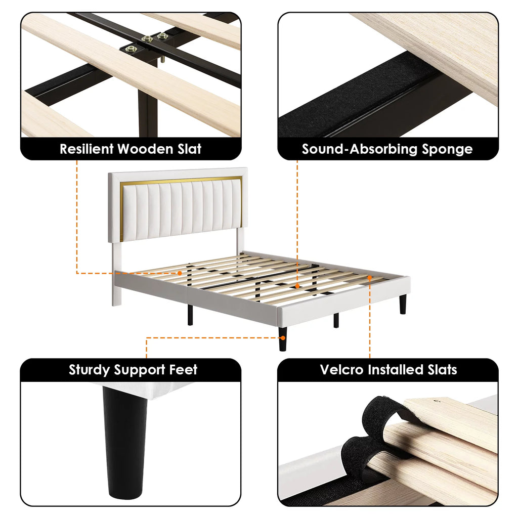 Queen Velvet Tufted Upholstered Platform Bed Frame V7784