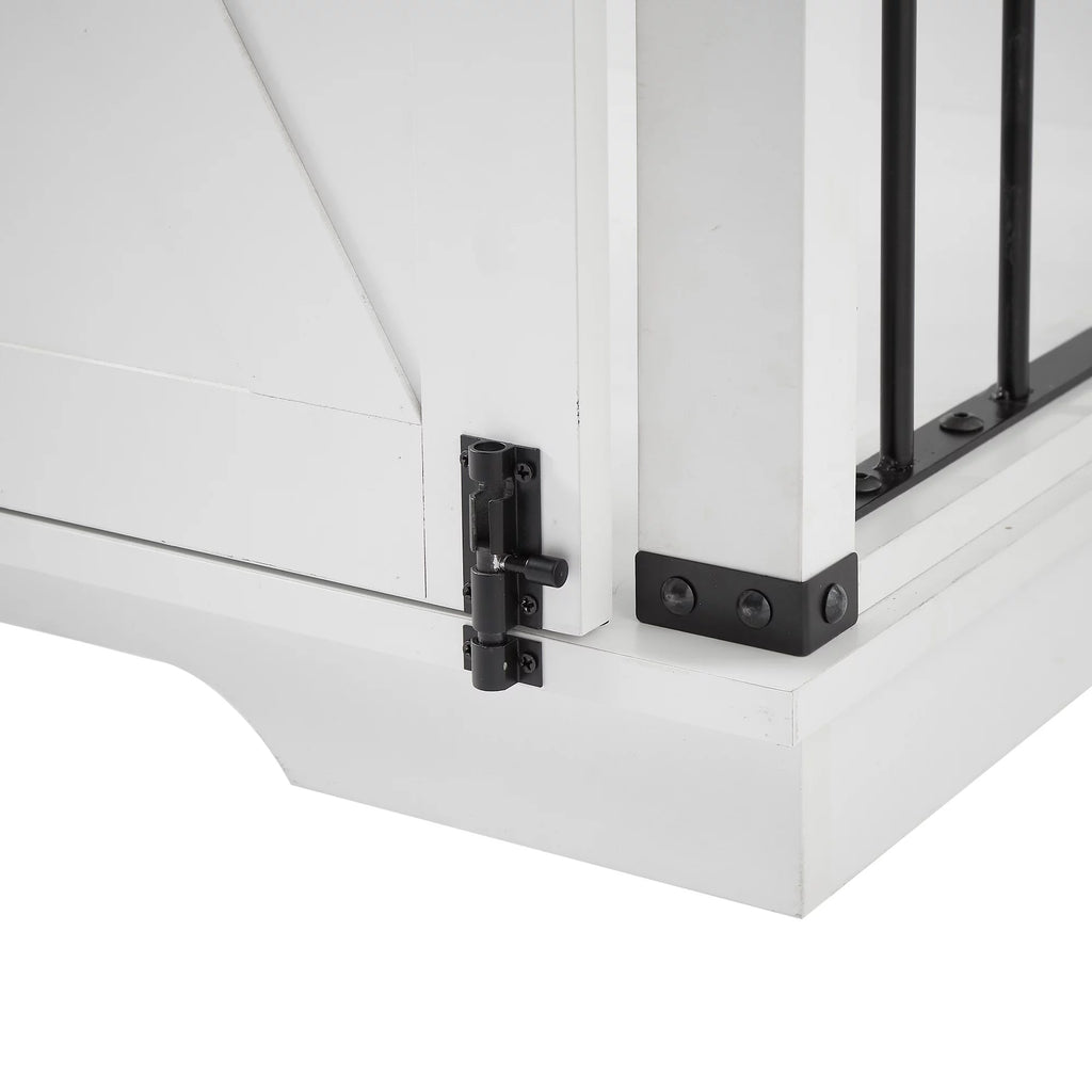 White Wooden Dog Crate with Sliding Barn Door D150785