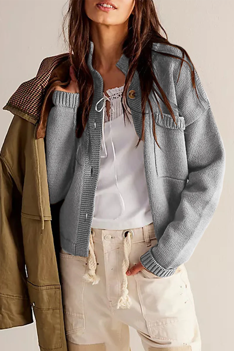 Solid Color Mandarin Collar Outerwear Q916491