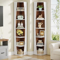 White and Walnut 6-Tier Corner Bookcase H3267