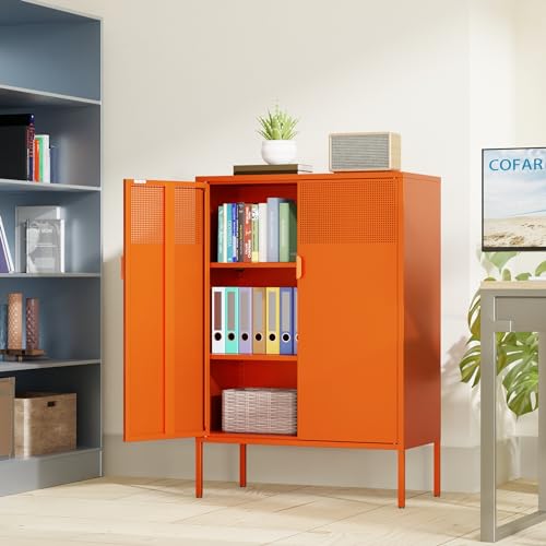 Orange 47" Metal Storage Sideboard with Adjustable Shelves G3176