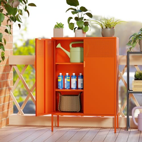 Orange 47" Metal Storage Sideboard with Adjustable Shelves G3176