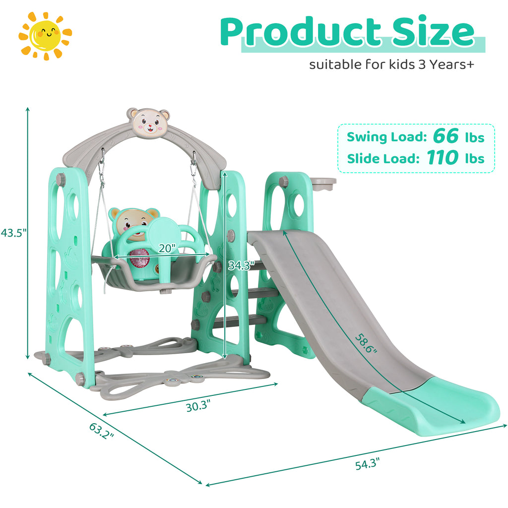 4 in 1 Kids Slide and Swing Set Toddler Play Climber with Basketball Hoop Indoor Outdoor Playground N163642