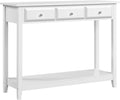 White Narrow Wood Console Table with 3 Drawers and Storage Shelves V30220