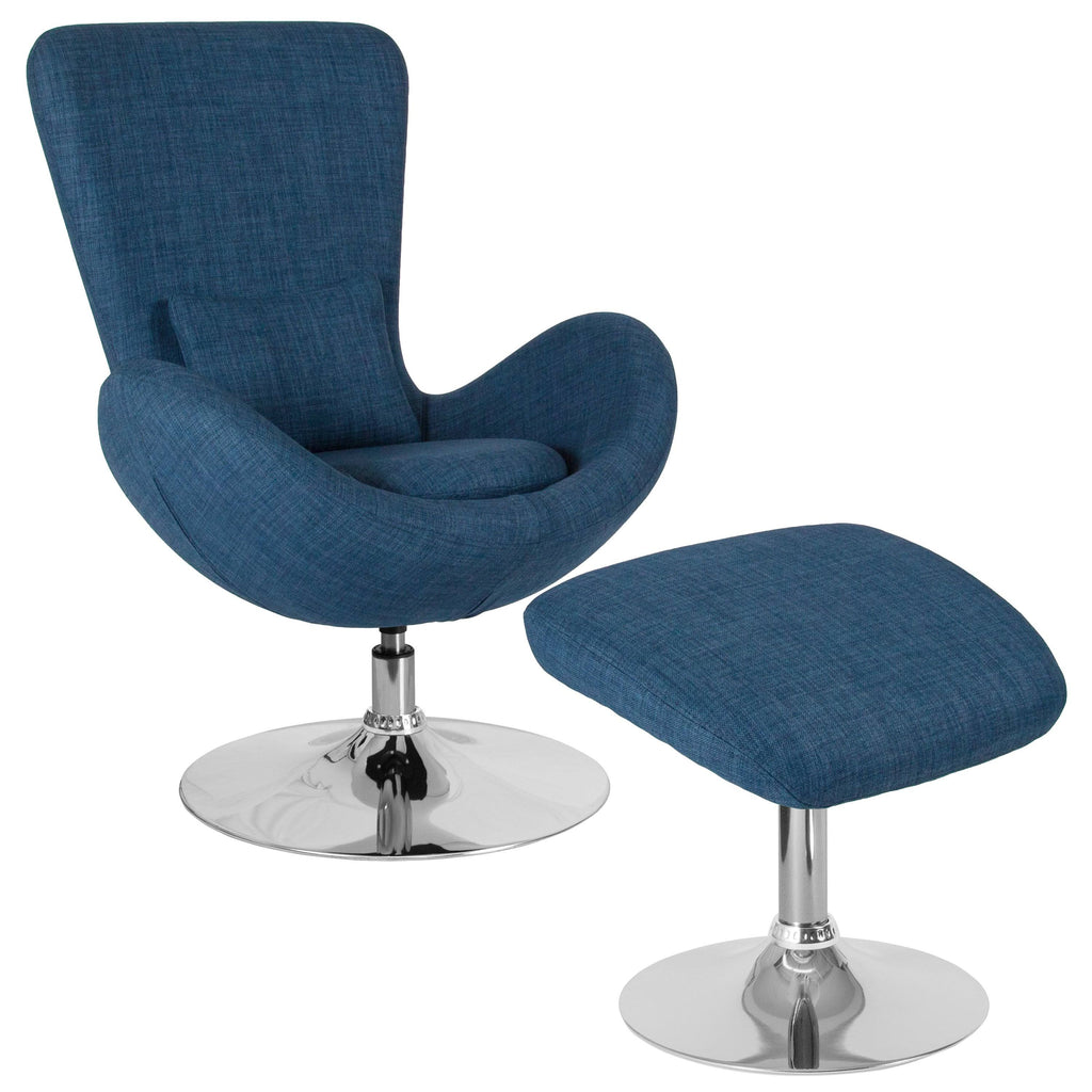 Green Fabric Side Reception Chair with Ottoman Q368175