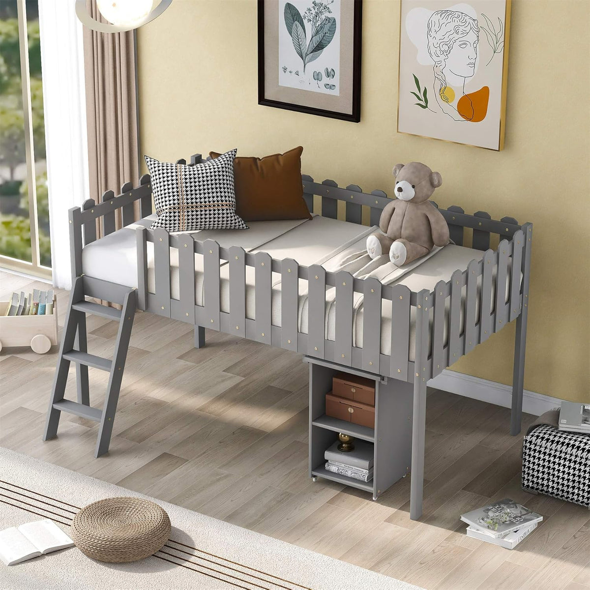 Twin Loft Bed with Desk and Cabinet A906