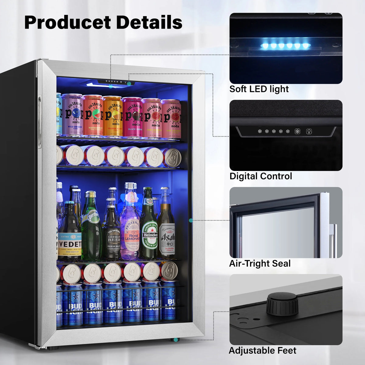 141-180 Can Freestanding Mini Beverage Refrigerator with Glass Door J2684