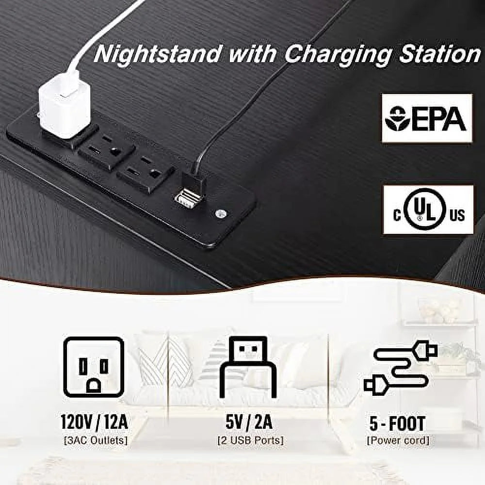 White Nightstand with Charging Station and USB Ports L79146