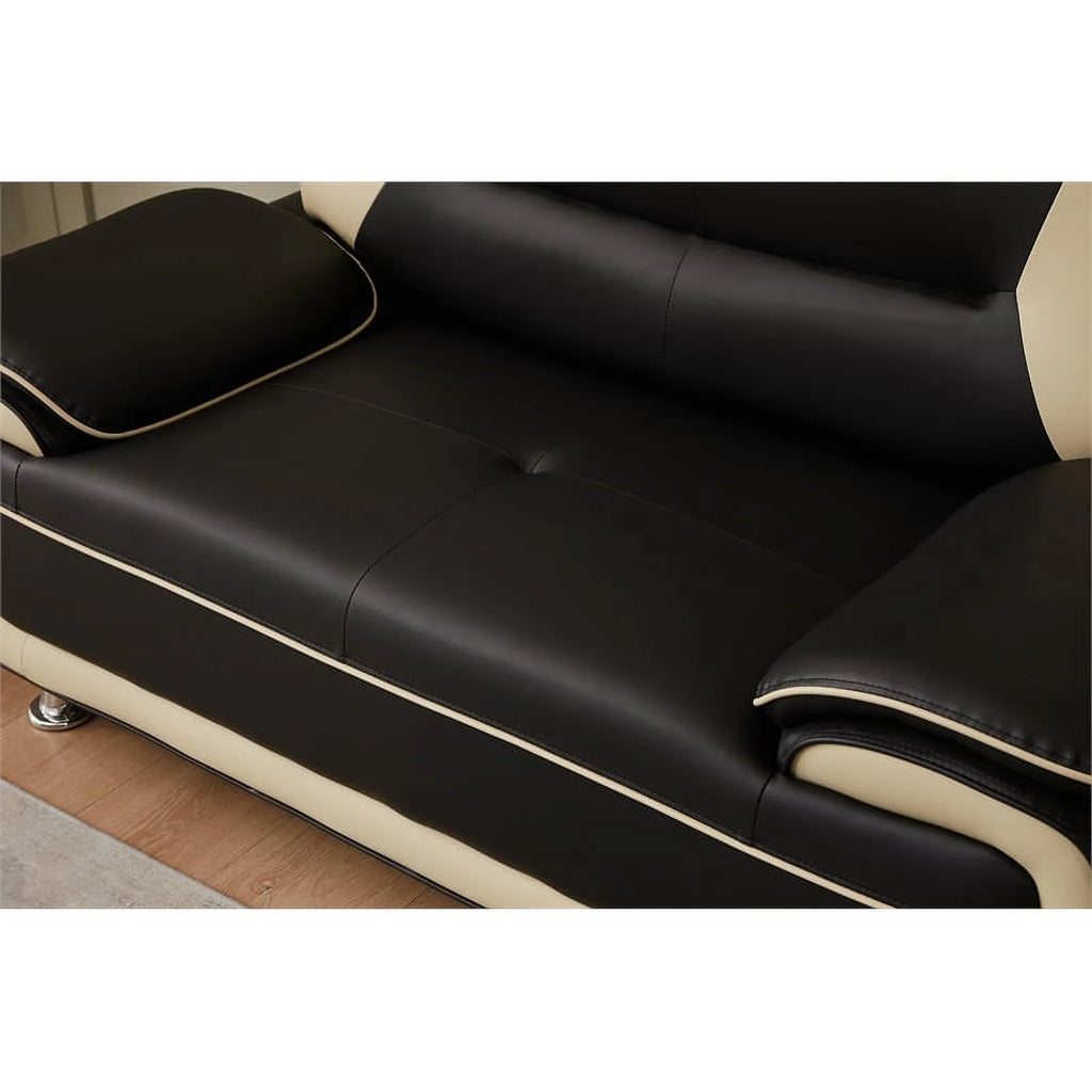 Black & Beige Faux Leather Sofa and Loveseat 2-Piece Set X49736