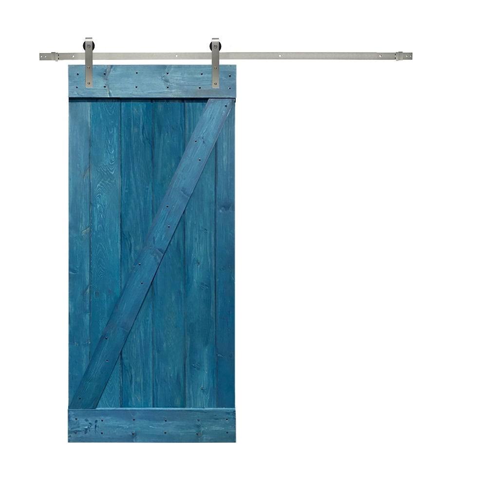 Weather Oak Stained Wood Interior Sliding Barn Door with Hardware Kit J38939