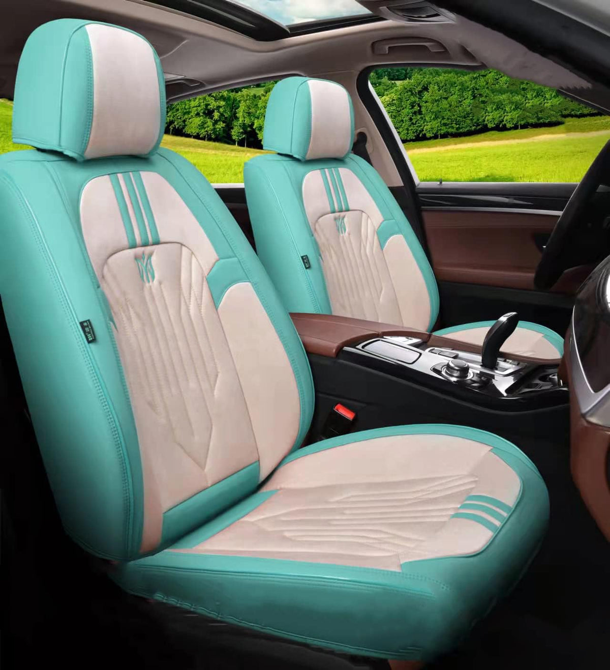 Black&Pink 5-Seater Full Set Universal Car Seat Covers E633231