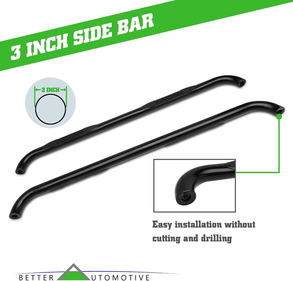 Black Side Steps Running Boards for Truck Pickup E2049