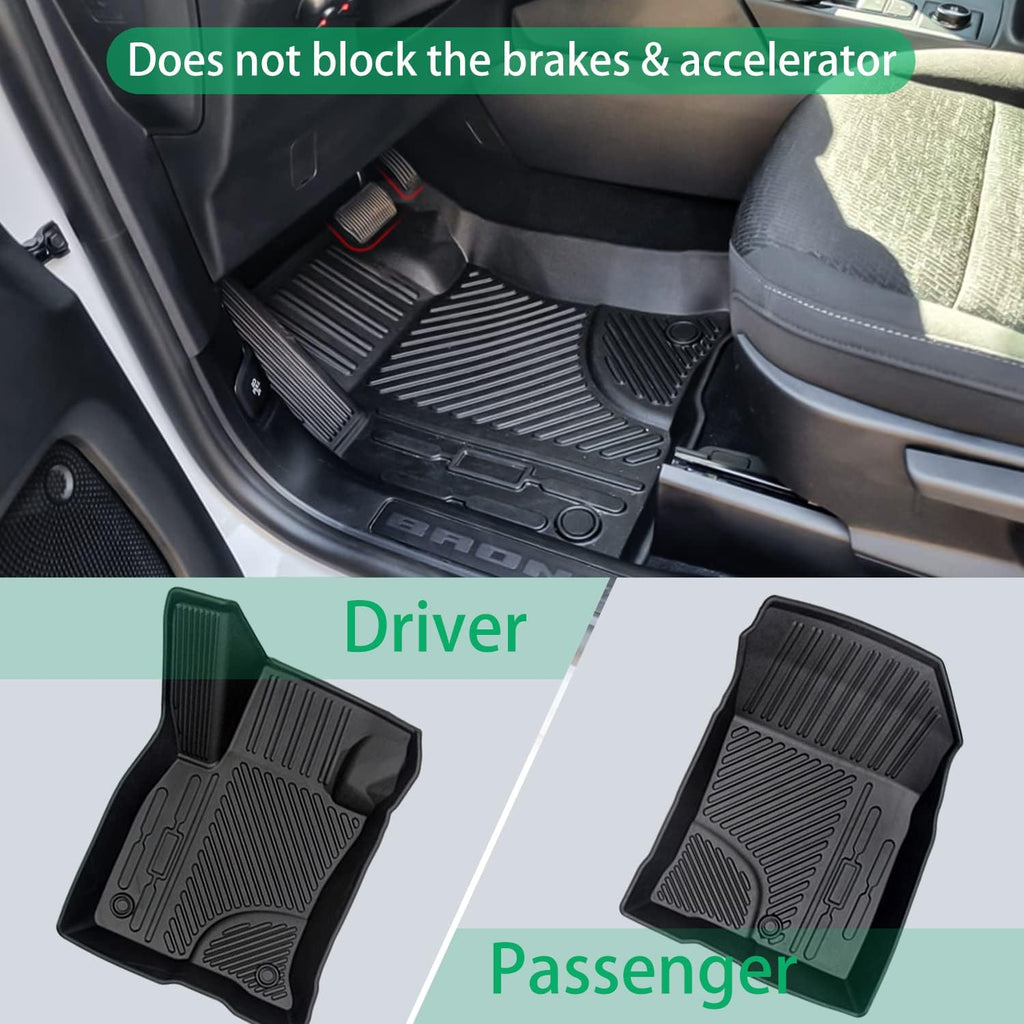 Black TPE Floor Liners for 4-Door Bronco 2021-2022, 1st and 2nd Row Q8610