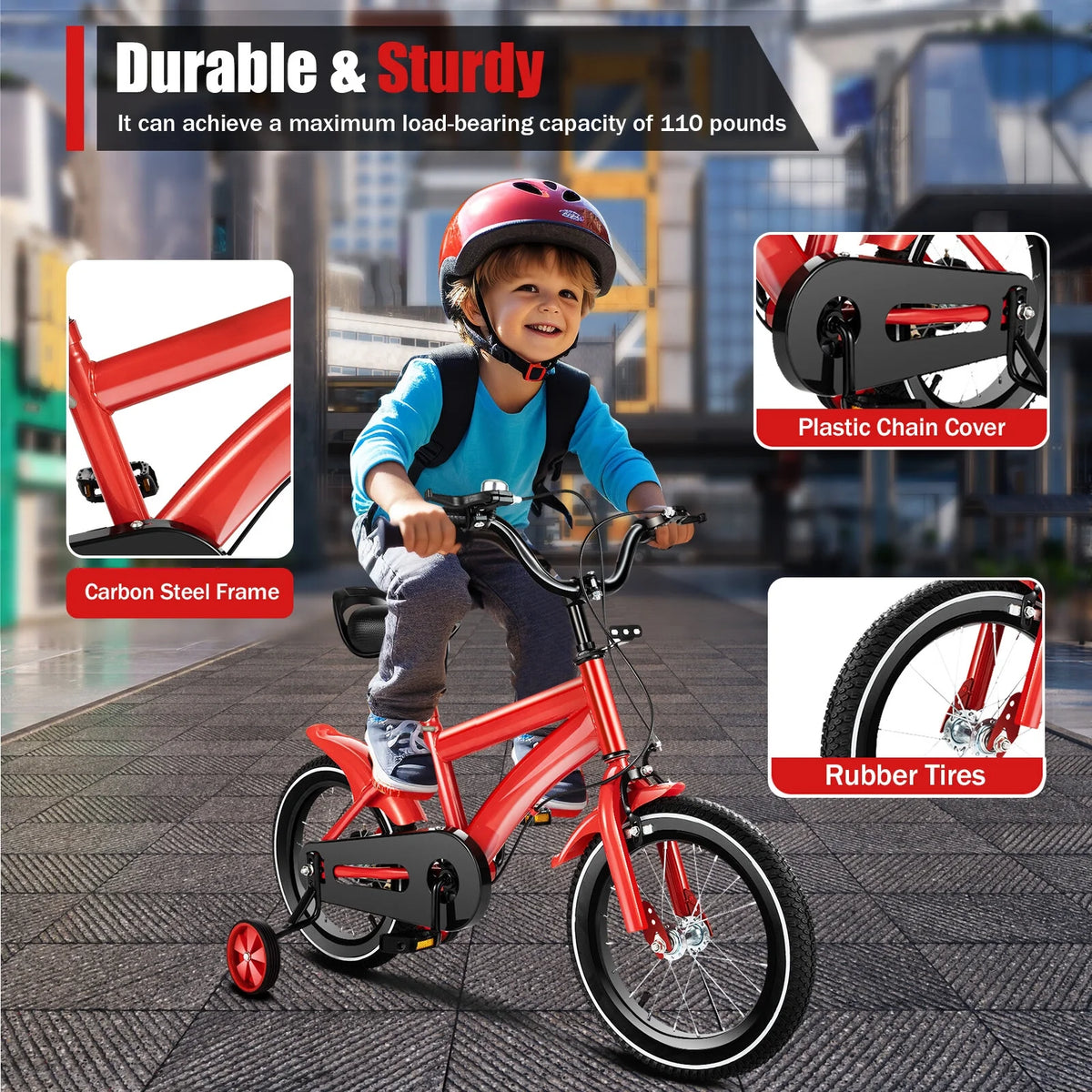 14 Inch Kids Bike with Training Wheels and Mudguards, Red N17769